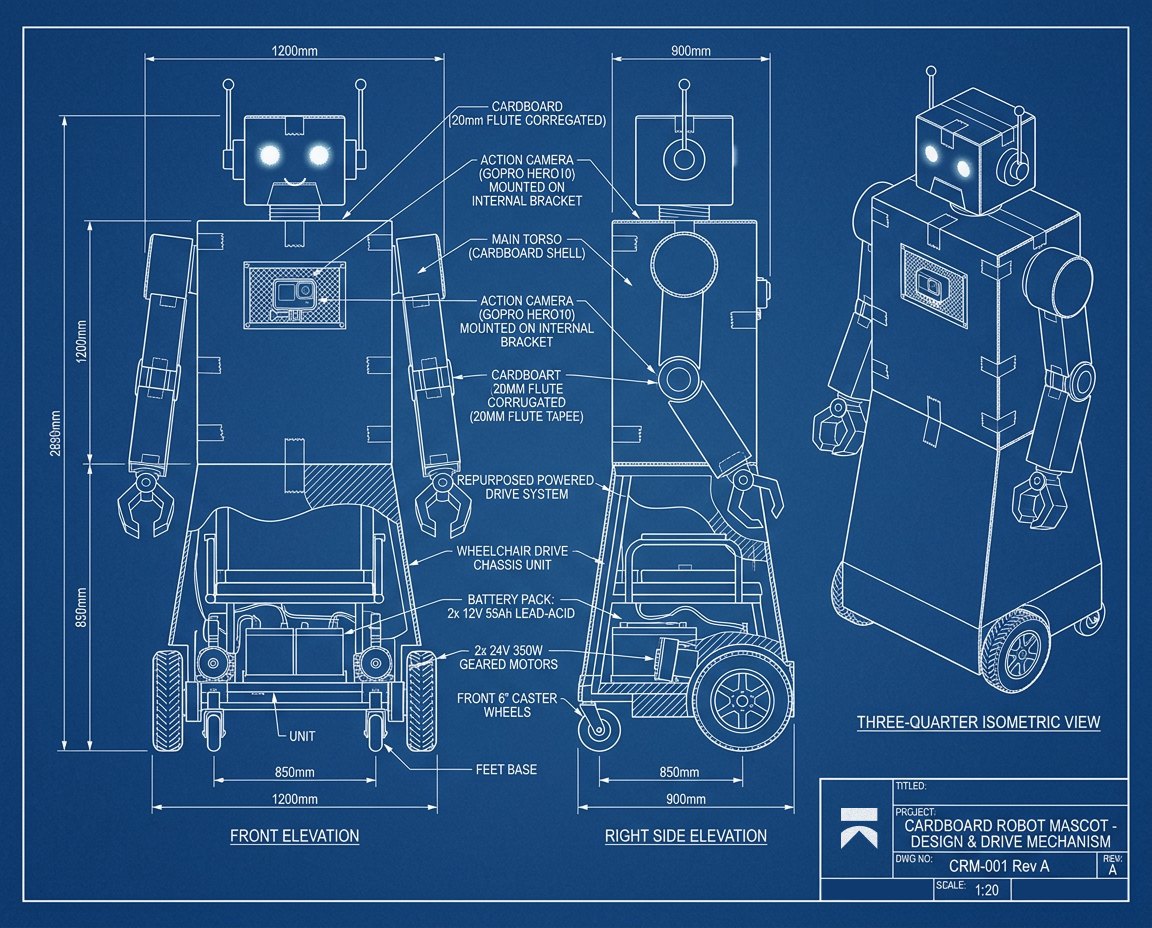 Engineering blueprint of Aki showing drive chassis and camera mounting