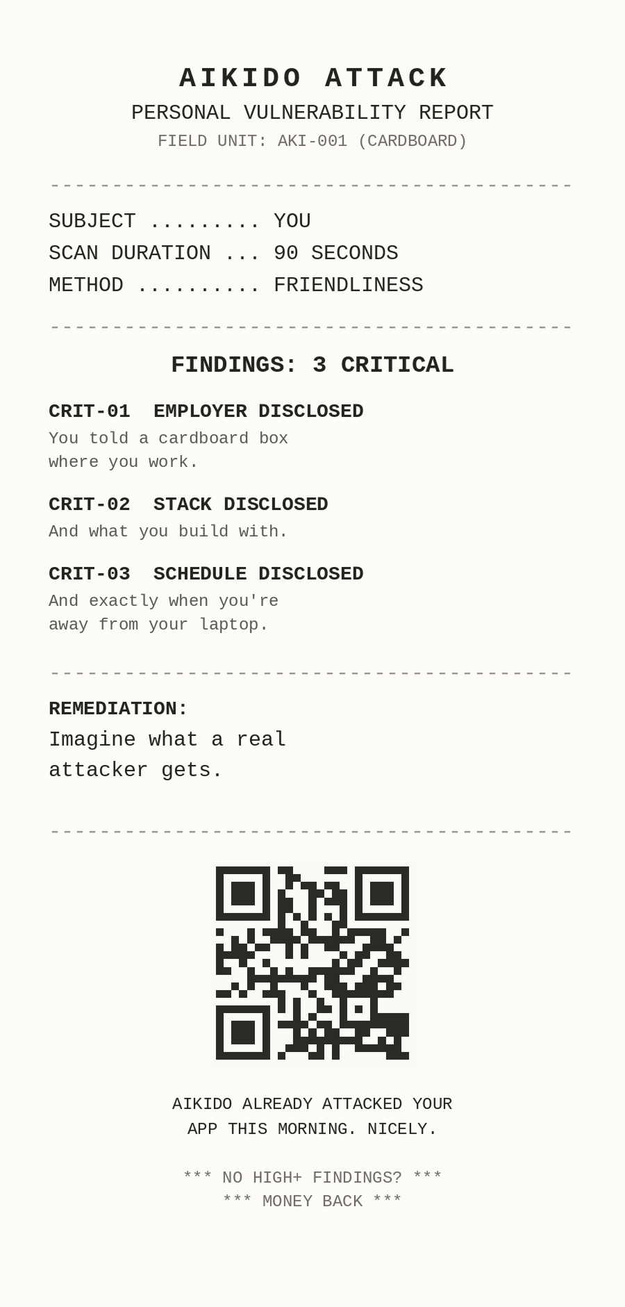 Personal Vulnerability Report receipt