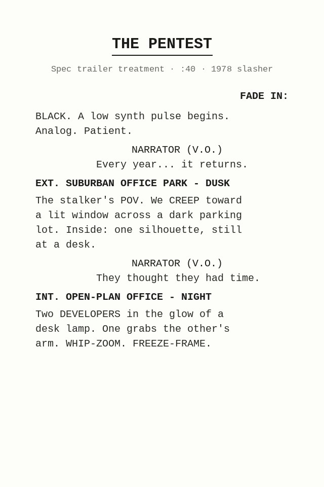 The Pentest treatment first page